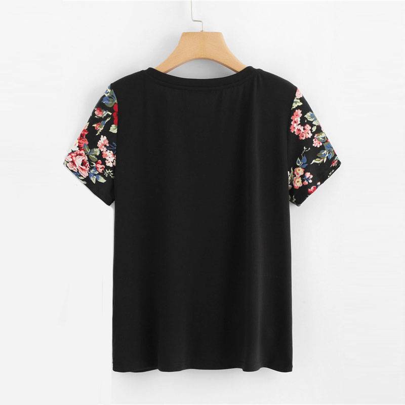 Women's Black Floral Print T-Shirt