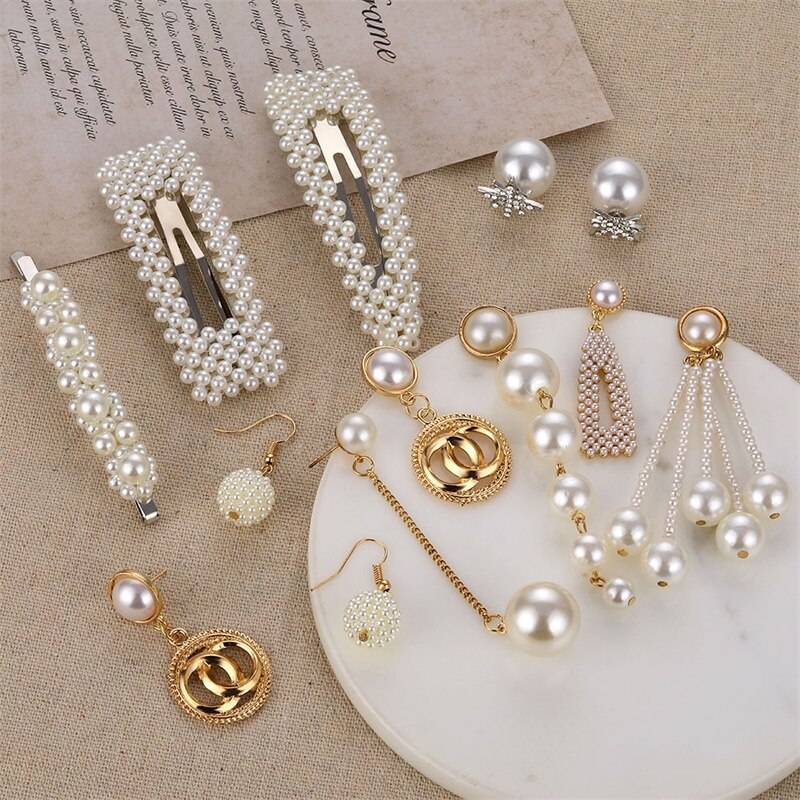 Geometric Simulated Pearl Earrings for Women