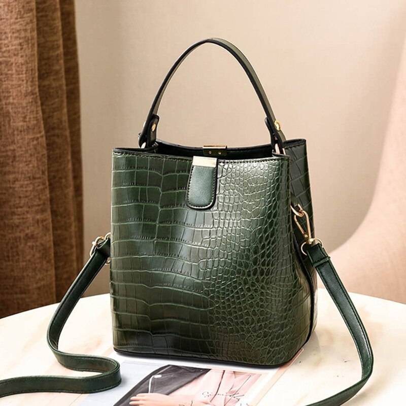 Women's Compact Alligator Skin Style Bucket Bag