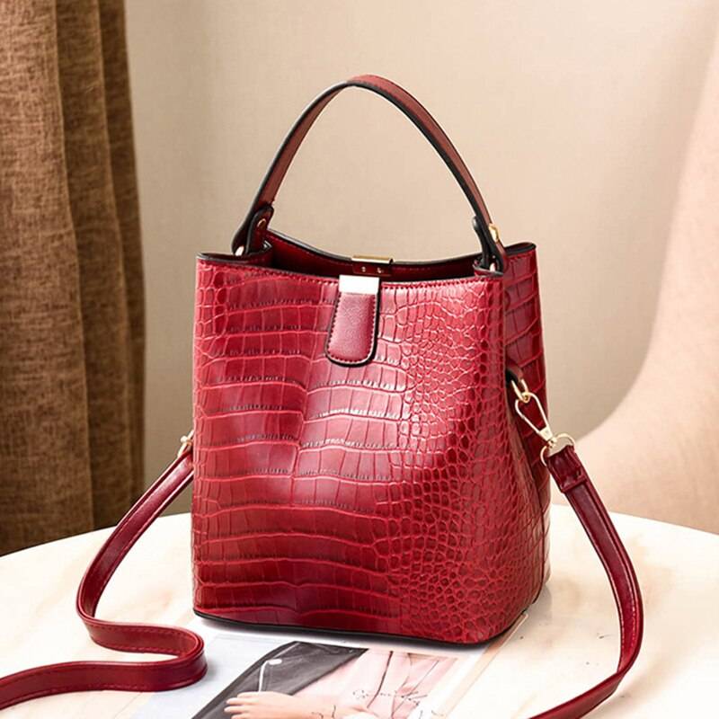 Women's Compact Alligator Skin Style Bucket Bag