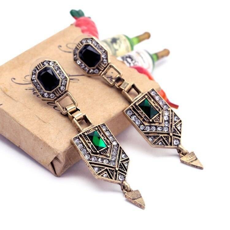 Vintage Style Green Crystal Drop Earrings for Women Vintage Style Green Crystal Drop Earrings for Women