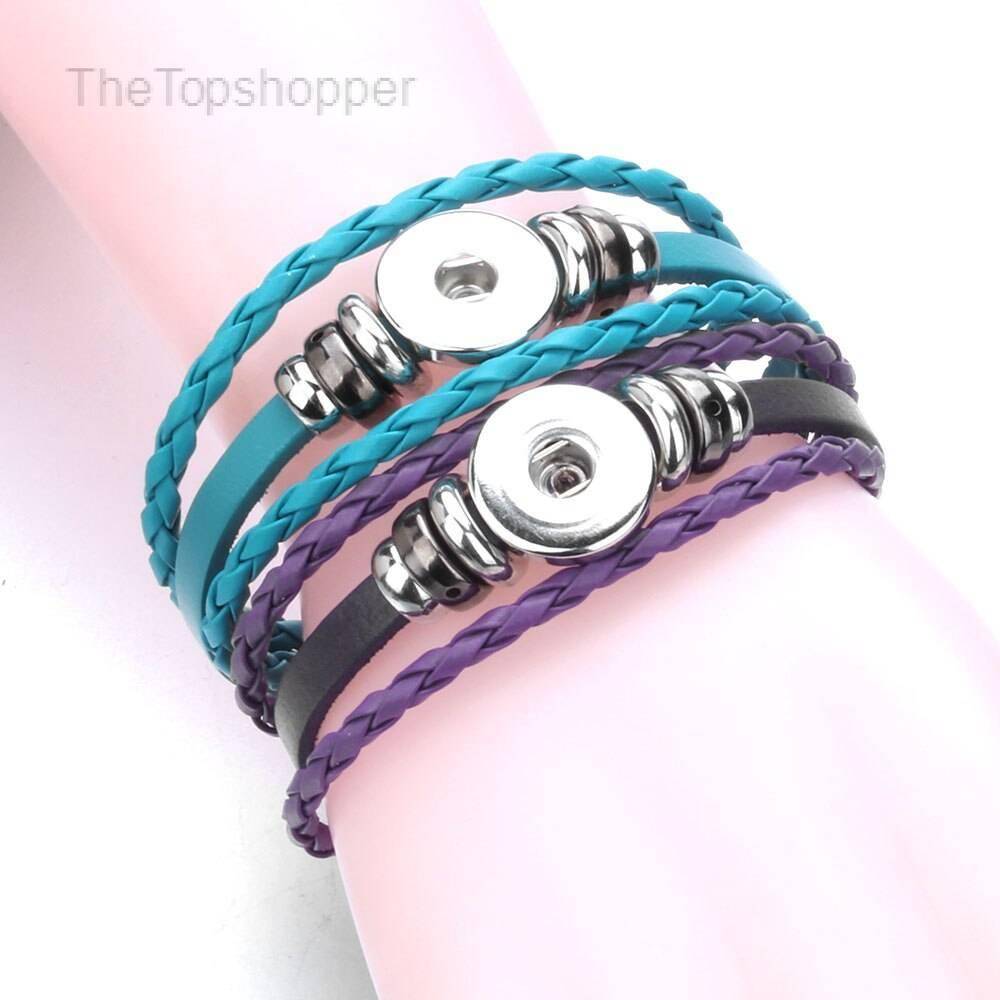 Unisex Braided Leather Bracelet with Snap Button Unisex Braided Leather Bracelet with Snap Button
