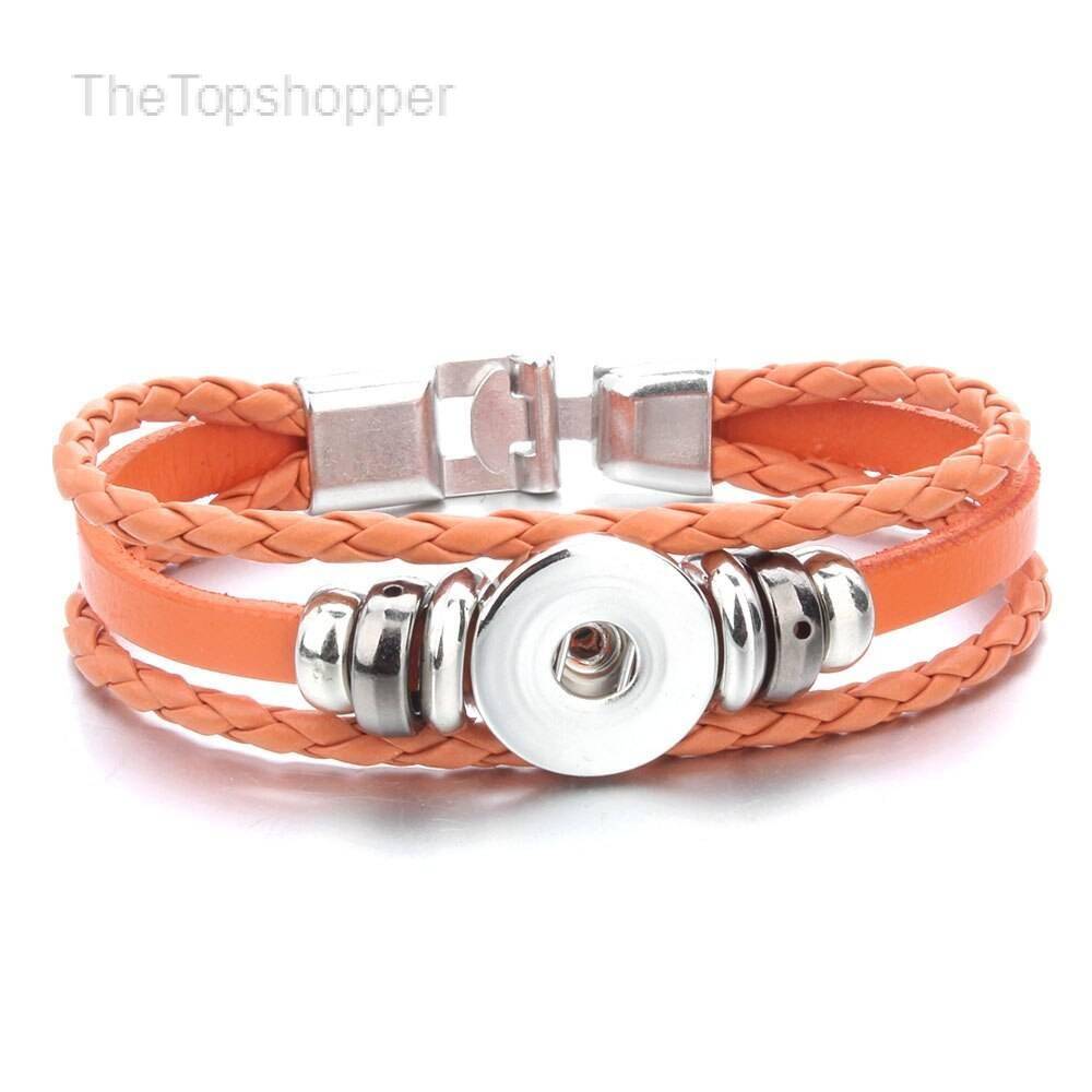 Unisex Braided Leather Bracelet with Snap Button Unisex Braided Leather Bracelet with Snap Button
