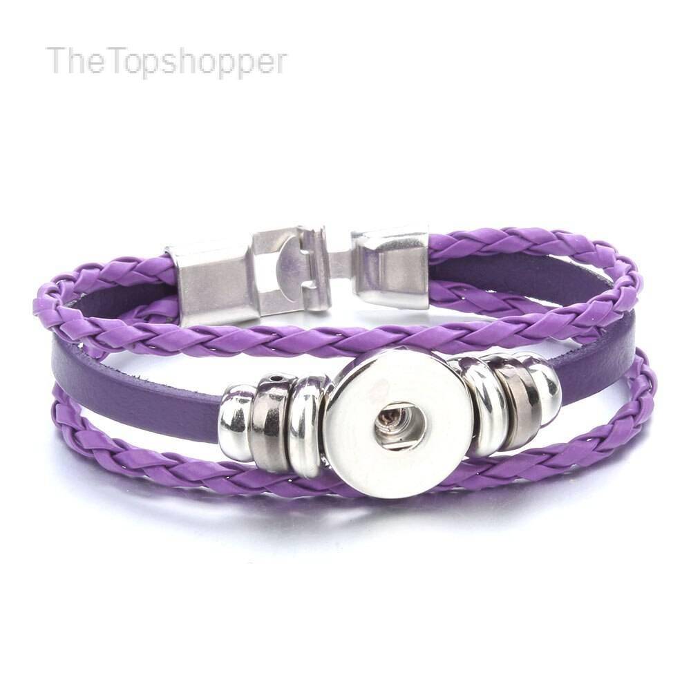 Unisex Braided Leather Bracelet with Snap Button Unisex Braided Leather Bracelet with Snap Button