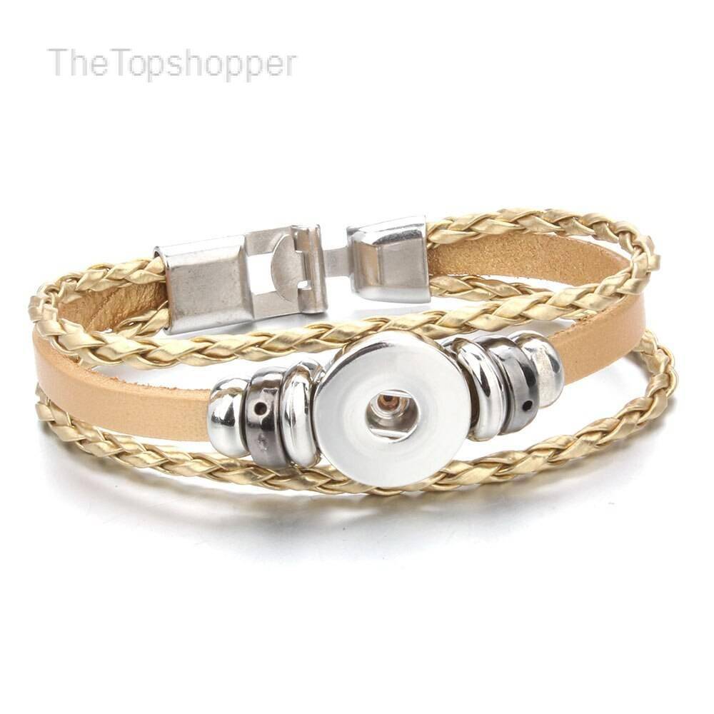 Unisex Braided Leather Bracelet with Snap Button Unisex Braided Leather Bracelet with Snap Button
