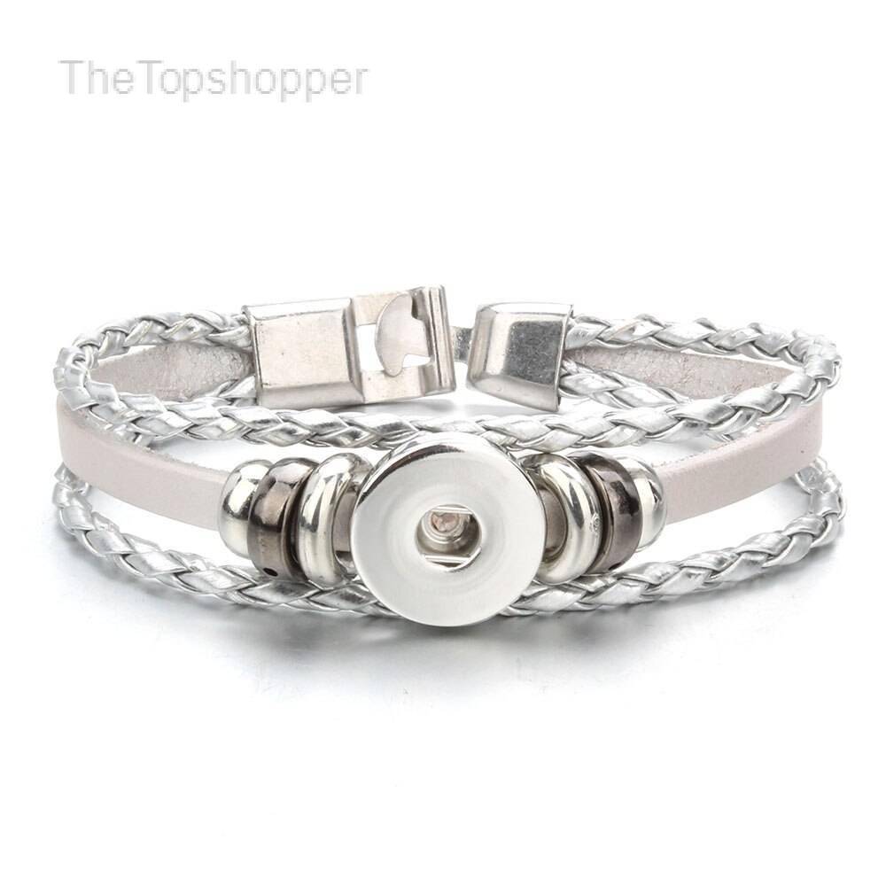 Unisex Braided Leather Bracelet with Snap Button Unisex Braided Leather Bracelet with Snap Button