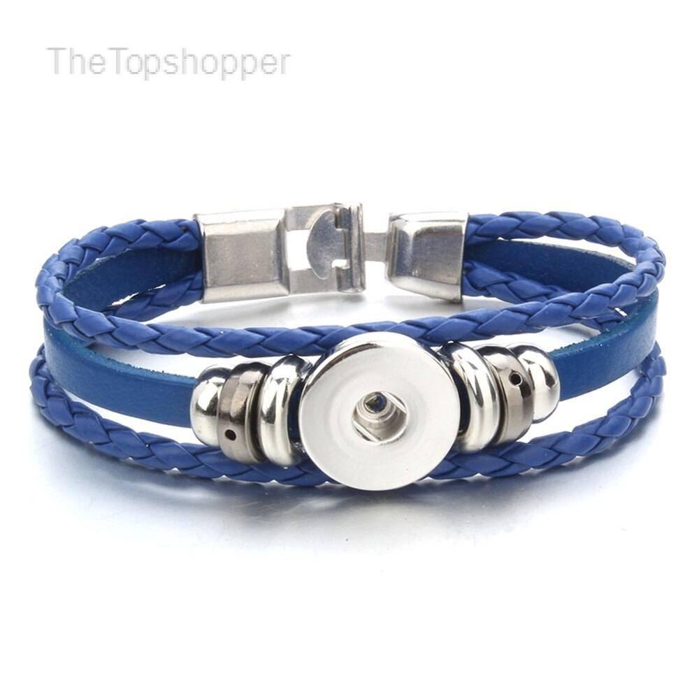 Unisex Braided Leather Bracelet with Snap Button Unisex Braided Leather Bracelet with Snap Button